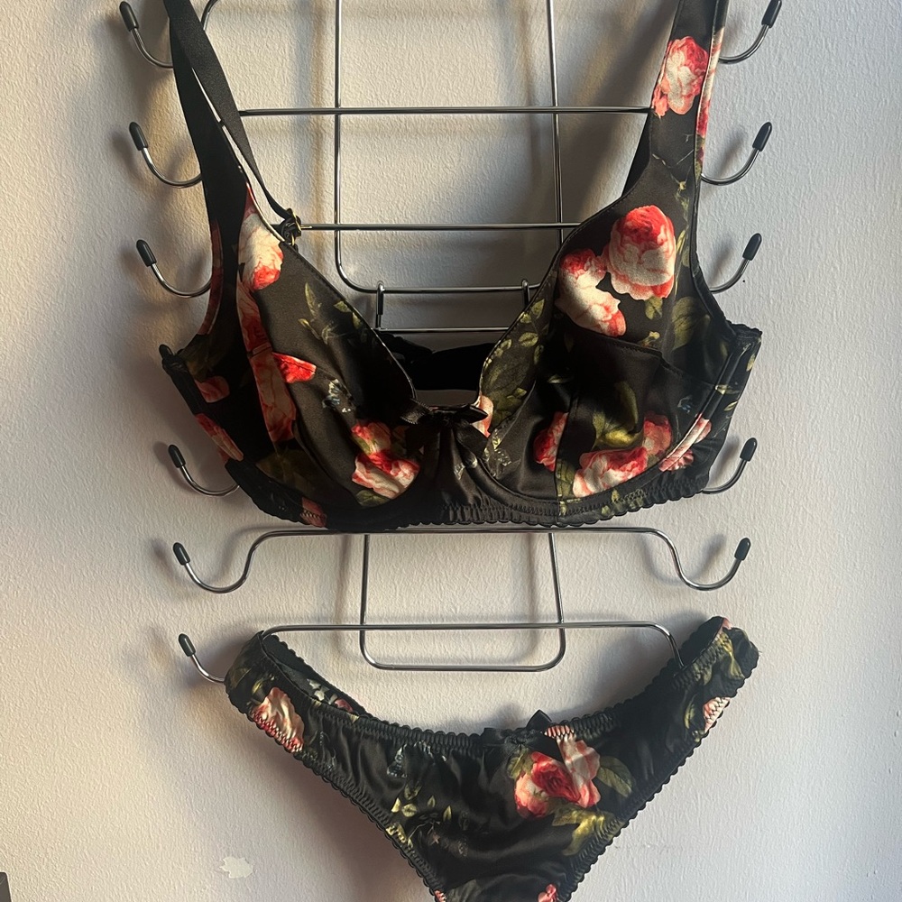 Agent Provocateur Black and Pink Floral Bra Set